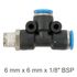Pu Hose Fitting Tee 6mm X 6mm X 1/8'm